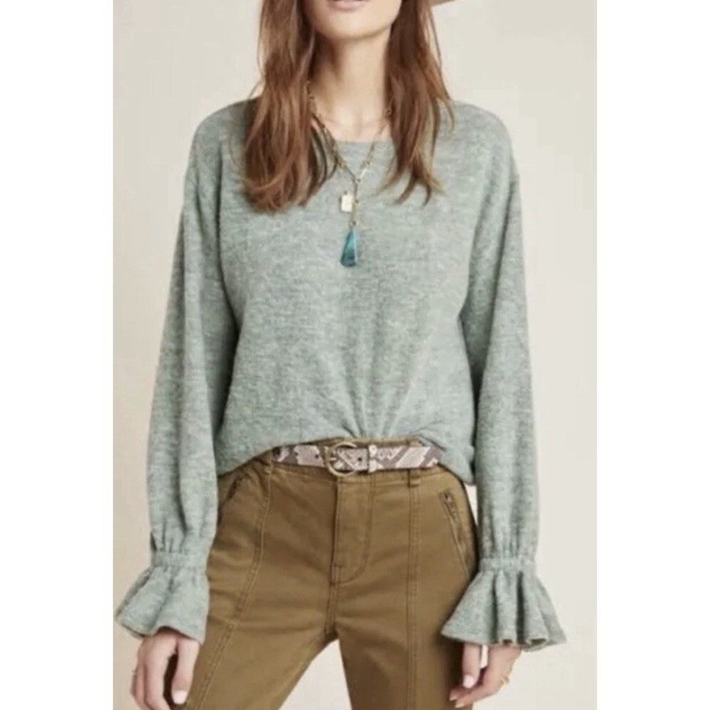 NWT Anthropologie Eri &‎ Ali Sasha Hacci Top Womens XL Ruffle Gray Supper Soft!